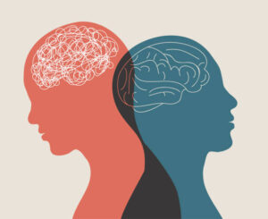image of 2 heads with brain illustrations overlapping