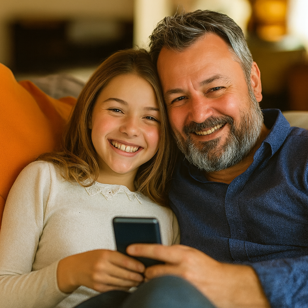 Divorce Solicitors: Father and daughter sitting together on a couch