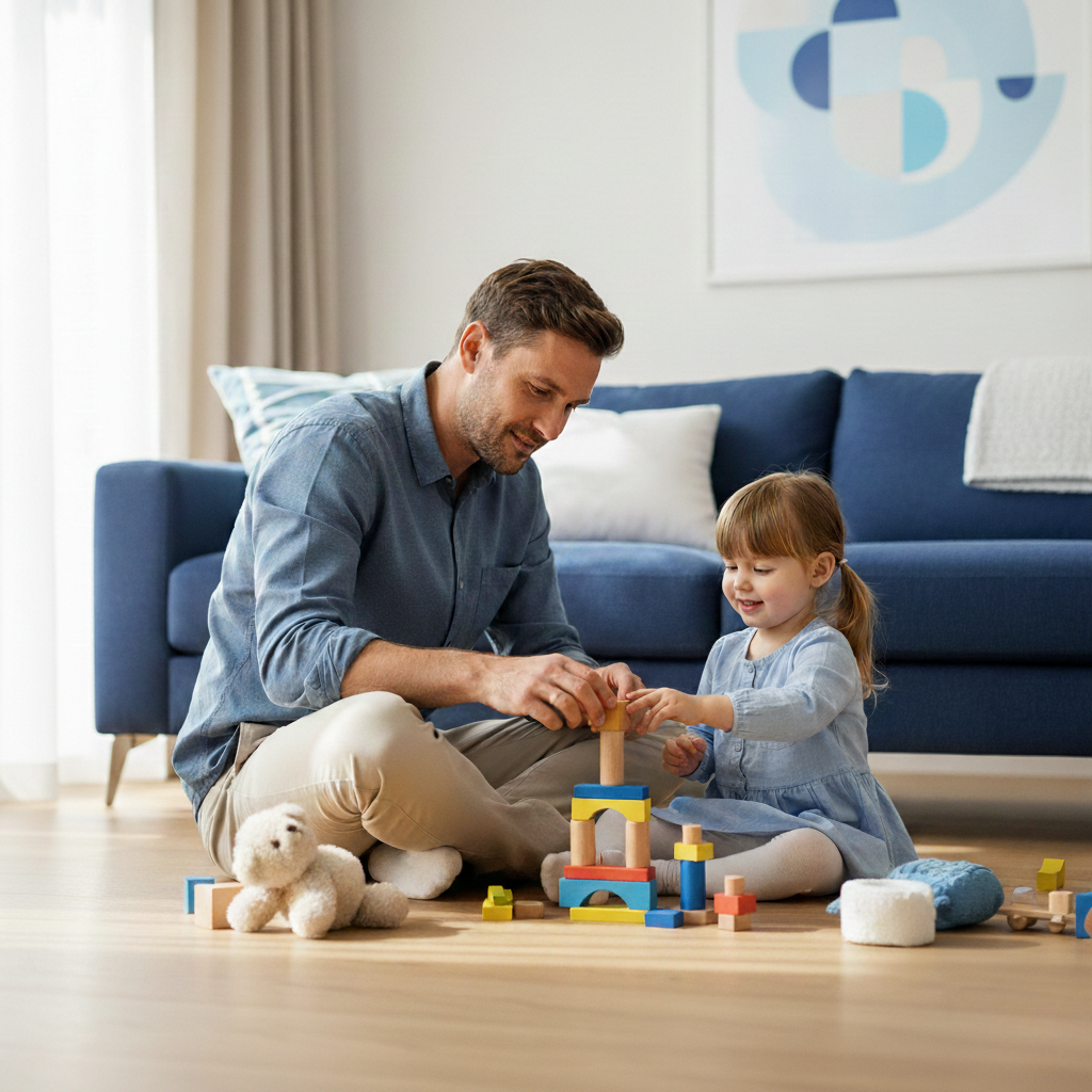 father at home with his daughter: divorce for men solicitors client