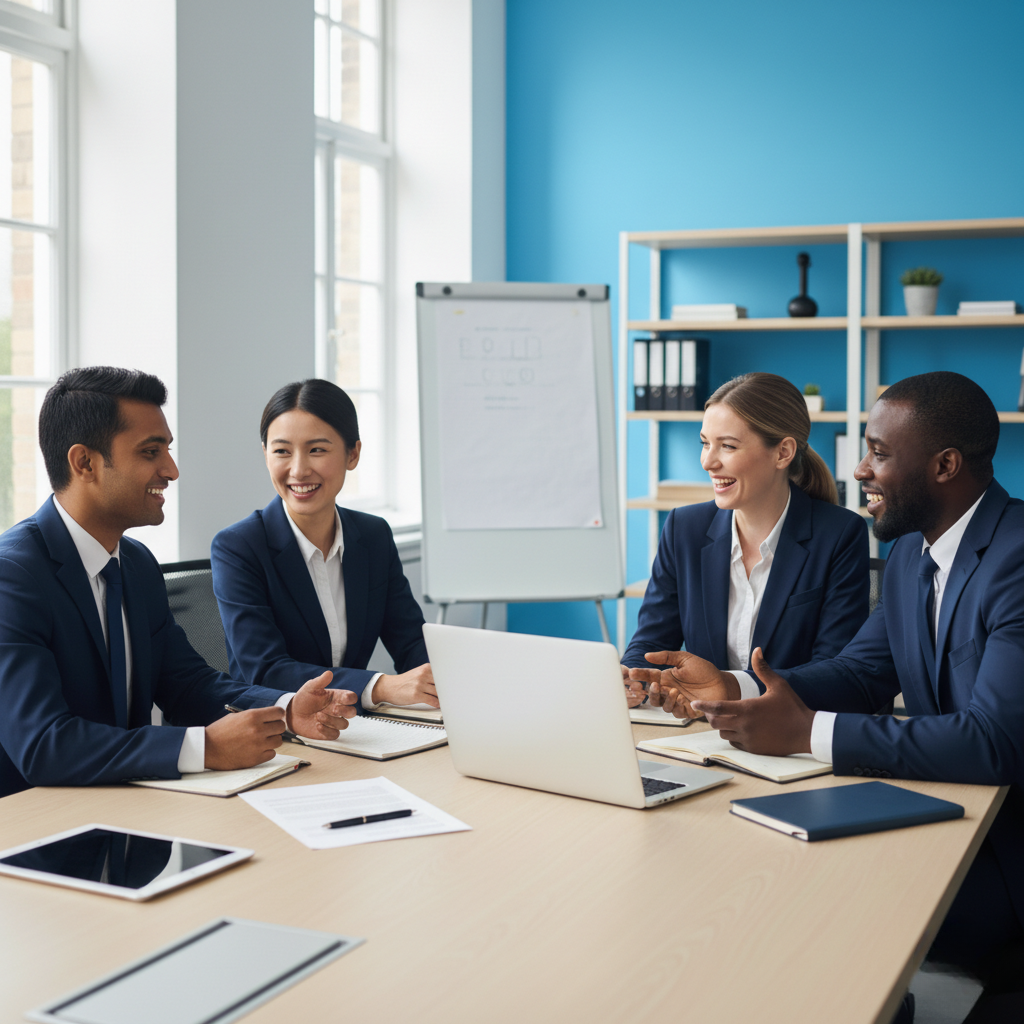 team of divorce solicitors in a meeting in a modern office