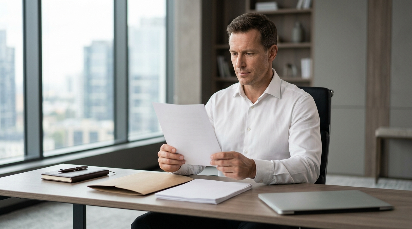 business owner reviewing a pre-nuptial agreement at work